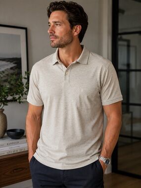 Black Brown 1826 Men’s Cotton Polo Shirt Beige Large Golf Business Casual